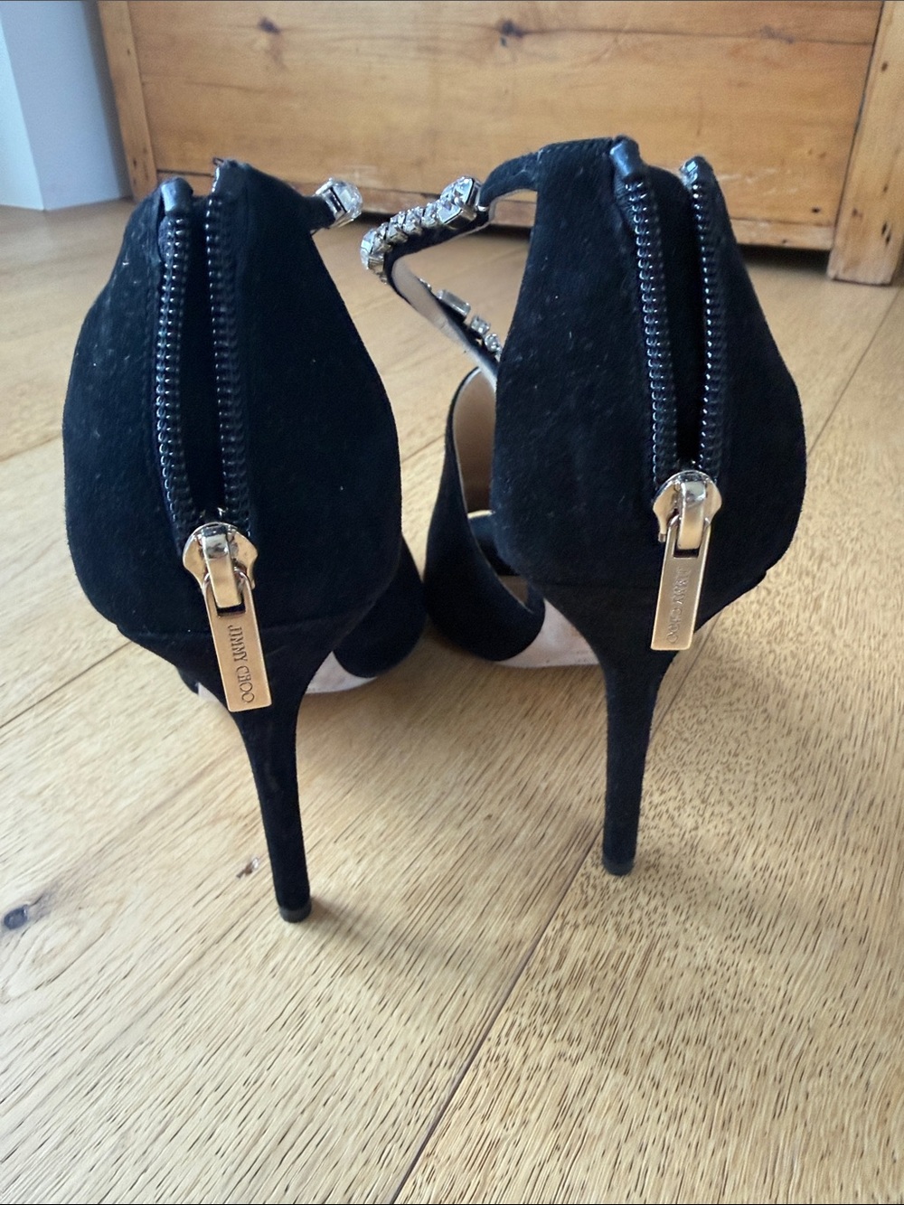 Jimmy Choo Black Suede Crystal-Strap Open-Toe Heels - Picture 5 of 6